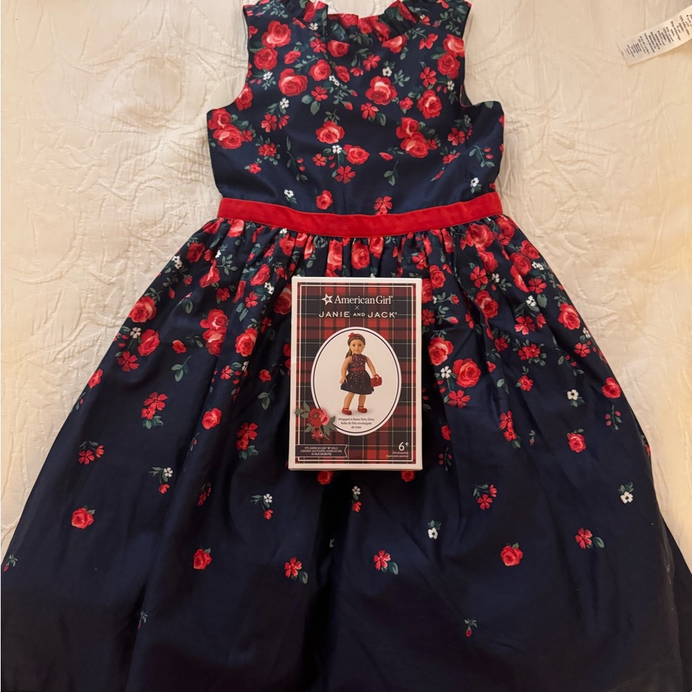 Janie and Jack Wrapped in Roses Dress with Matching American Girl Dress Size 8